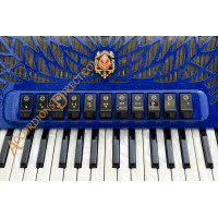 Scandalli Air III 37 key 120 bass 4 voice musette tuned blue cassotto piano accordion with sparkle finish.  Midi expansion available.